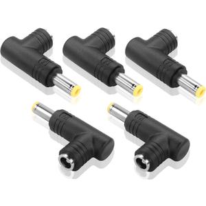 GINTOOYUN DC Power Connector Adapter 90 Degree Angle 5.5mm x 2.5mm Male Plug to 5.5mm x 2.5mm Female Jack Coupler Converter for Laptop Portable Power Source CCTV Camera Strip Lighting (5PCS)