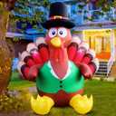 4.2Ft Inflatable Turkey with Built-in LED Lights for Thanksgiving Outdoor Decorations Blow Up Turkey with Pilgrim Hat and Colorful Tail Ideal for Lawn Yard Garden Party House Holiday Decor