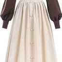 NSPSTT Victorian Dresses Edwardian Dress for Women Long Sleeves Victorian Blouse Maxi Dress Brown, Size Large