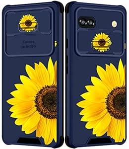 Goocrux for Google Pixel 6A Case Sunflower for Women Girls Cute Floral Flowers Girly Pretty Phone Cover Fashion Flower Unique Design with Slide Camera Cover Aesthetic Cases for Pixel 6A 5G 6.1 inch