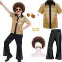 Kids Disco Costume Sequins Shirts for Boys 6PCS Kids 60s 70s Disco Costume for Halloween Party Dress Up 8-10Y