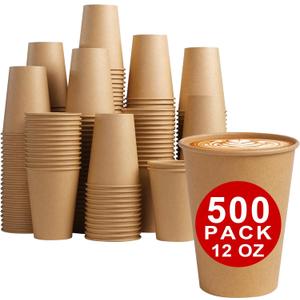 Lamosi 500 Count 12 oz Kraft Paper Cups, Disposable Hot/Cold Paper Coffee Cups, 12 Ounce Beverages Cups, Water Cups for Party Picnic Travel and Events