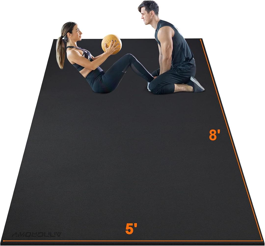 anngrowy Large Exercise Mat 8'x5'x7mm Workout Mat for Home Gym Mats Exercise Gym Flooring Rubber Fitness Mat Large Yoga Mat Cardio for Weightlifting, Jump Rope, MMA, Stretch, Plyo, HIIT, Shoe-Friendly