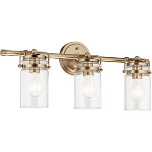 Kichler Brinley 24" 3-Light Bathroom Vanity Light Fixture with Clear Glass in Champagne Bronze, Modern Farmhouse Mason Jar Style for Mirror Lighting (24" W x 10.25" H), 45689CPZ