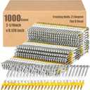 Therwen 1000 Count 2-1/4 Inch x 0.120 Inch Framing Nails, 21 Degree, Flat D Head, Galvanized, Ring Shank, Plastic Row Fixed, 21 Degree Framing Nails for Use in All Pressure Treated Lumber