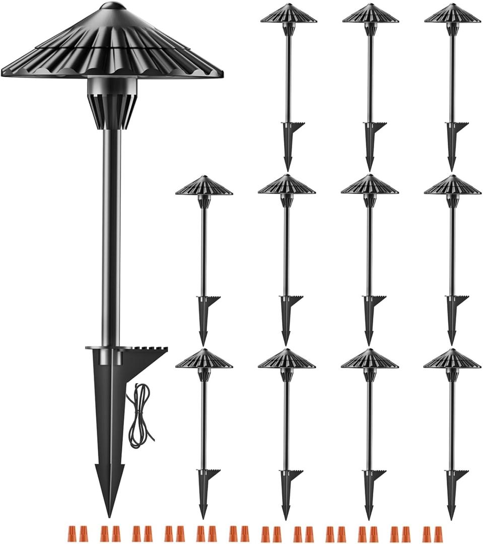 12 Pack Low Voltage Landscape Lights, 5W 3000K Soft White Aluminum LED Pathway Lights, 12V AC/DC Outdoor Landscape Lighting, IP65 Waterproof Wired Path Light with Stake for Yard Garden Walkway