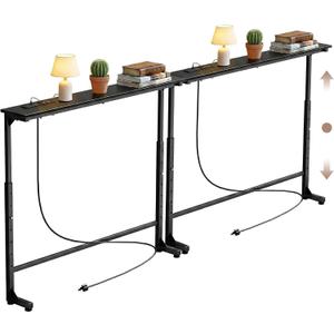 Adjustable Height Narrow Sofa Table with Built-in Power Outlets, 78" Long Console Table Behind Couch Table with Charging Station Skinny Entryway Table for Living Room & Hallway (Black), 78IN