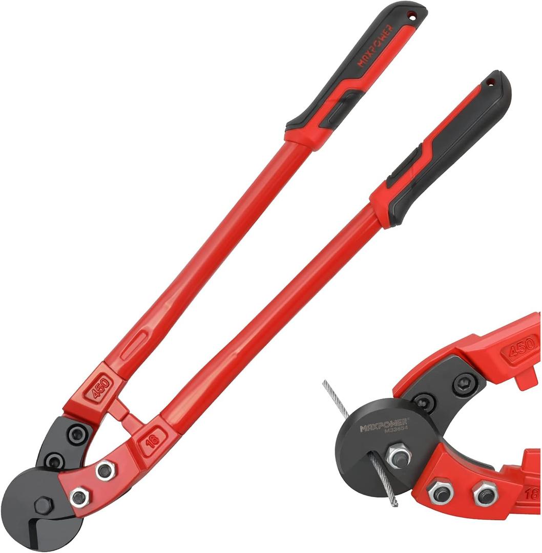 MAXPOWER Steel Cable Cutters,18-Inch Heavy Duty Wire Rope Cutter, Steel Wire Cutters Heavy Duty Industrial Strength Cable Cutter for Hard Wire Ropes, Stainless Steel Wire