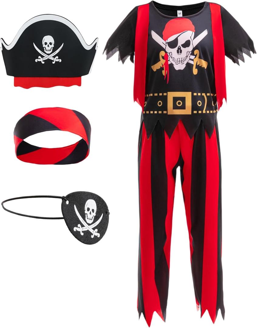 Pirate Costume Kids Pirate Role Play Dress Up Boys Halloween Costume Cosplay Birthday Party 3-10Y (XL(9-10Years))