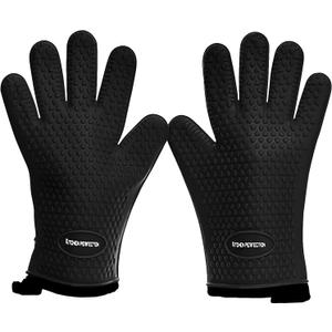 KITCHEN PERFECTION XL Silicone Smoker Oven Gloves -Extreme Heat Resistant BBQ Gloves -Handle Hot Food Right on Your Grill Fryer & Pit | Waterproof Oven Mitts Grill Gloves |Superior Value Set+3 Bonuses (Deep Black)