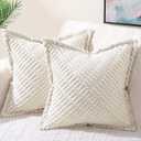 decorUhome Decorative Cream White Throw Pillow Covers 22x22 Set of 2 with Splicing, Boho Soft Corduroy Broadside Twill Spring Pillow Covers for Couch Bed Sofa Living Room