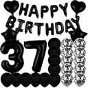 Sweet 37th Birthday Decorations Party Supplies,Black Number 37 Balloons,37th Foil Mylar Balloons Latex Balloon Decoration,Great 37th Birthday for Girls,Women,Men,Photo Props