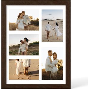 11x14 Picture Frame - 11 x 14 Photo Frame Made of Solid Oak Wood and Real Glass,Display Picture 5 Opening 4x6 with Mat or 11x14 Without Mat for Wall & Tabletop(Color Walnut)