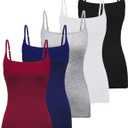 BQTQ 5 Pcs Womens Camisole Square Neck Camisoles Spaghetti Strap Camisole Slim Fitted Basic Camisole Top (Small, Black, White, Gray, Darkred, Navy)