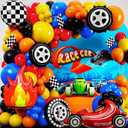 ALL-IN-1 Race Car Balloon Arch Kit with BONUS Flame & Race Car for Hot Wheels Birthday Decorations - Monster Truck Balloons for Hot Wheels Party Decorations - Hot Wheels Balloons, Monster Truck Party (Red, Blue, Yellow, Orange)