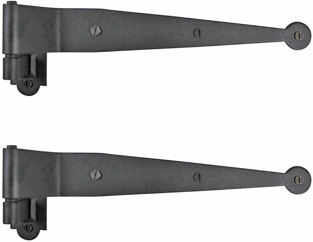 Renovators Supply Manufacturing - Heavy-Duty Black Offset Strap Lift Off Pintle Hinge - Pin Hinges for Shutters, Windows, Doors & Gates with Hardware - Wrought Iron, 11.75 in., Pack of 2