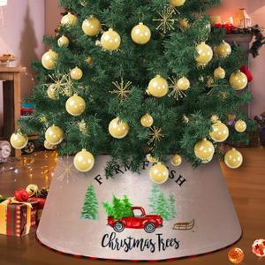 Christmas Tree Collar Christmas Tree Skirt Base Cover Red Truck 26Inch Christmas Tree Ring for Winter Holiday Artificial Tree Decorations