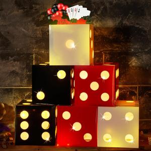 6 Pcs Large Dice Favor Boxes with Light,large Dice Box Casino Party Decorations, Balloon Boxes for Birthday Las Vegas Game Night Party Decorations(11.8 Inch,White, Black, Red)