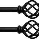 2 Pack Decorative Window Curtain Rod with Brackets- Hollow Design 3/4'' Inch Pole, 48 to 84 Inch Adjustable Side Curtain Rod Antique 