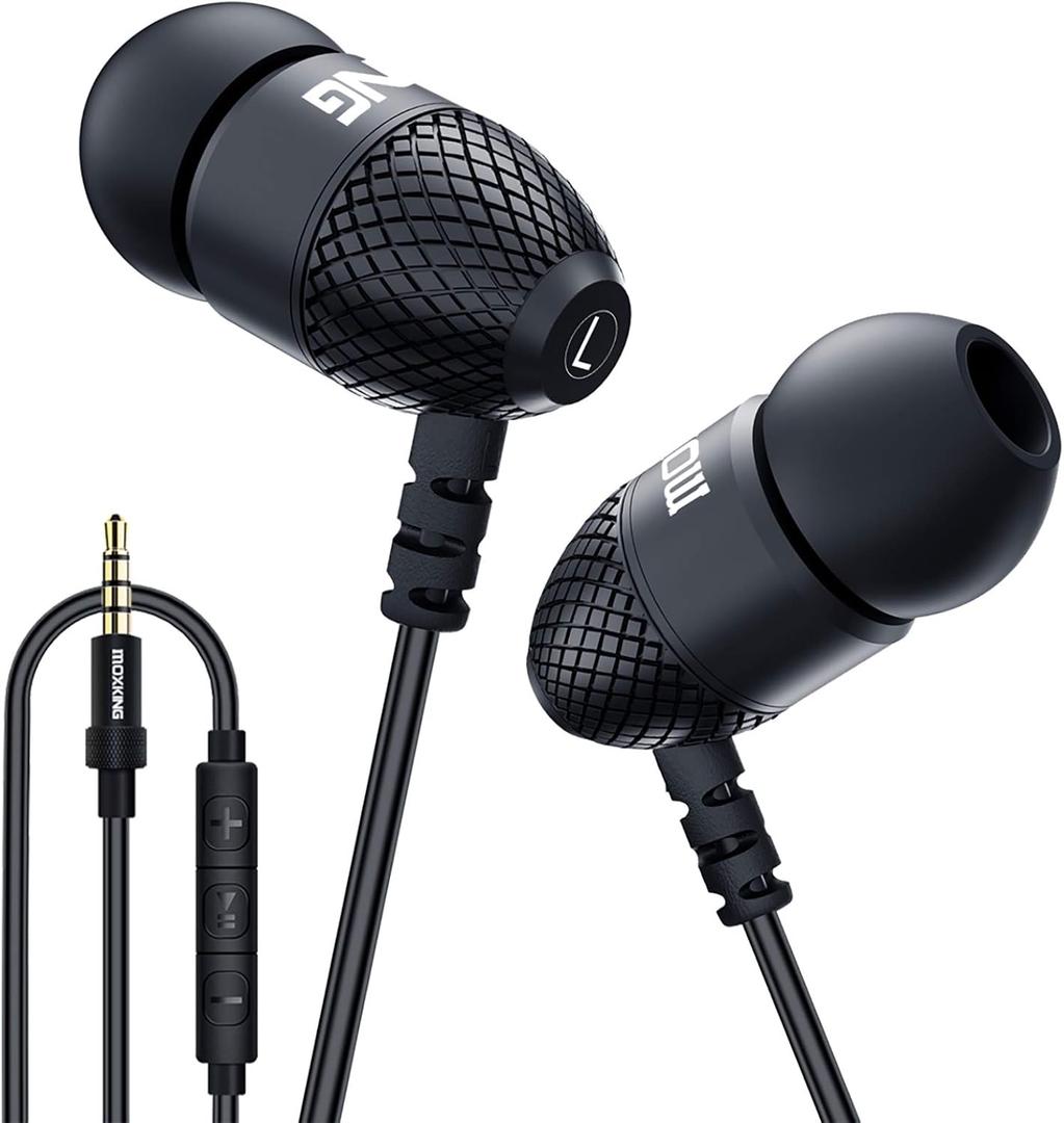 Wired Durable Metal Earphones Earbuds w Microphone and Volume Control, Deep Bass Clear Sound Noise Isolating in Ear Headphones, Ear Buds for Cell Phones, Laptop, Computer, iPad, iPod, Gaming