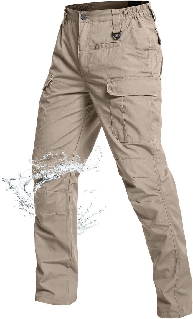 NAVEKULL Men's Outdoor Tactical Pants Lightweight Ripstop Military Hiking Work Cargo Pants with 9 Pockets (30W x 32L, Khaki)