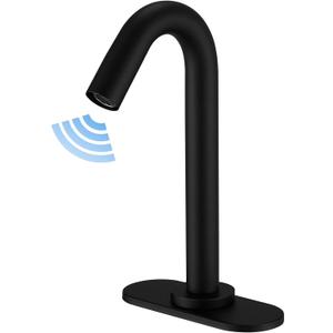BWE Touchless Bathroom Sink Faucet, Black Automatic Motion Sensor Faucet,Hand-Free Electric Smart Commercial Sink Faucet,with Hole Cover Plate and Control Box,Battery or Plug-in Powered
