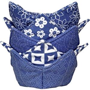 Cotton Microwavable Bowl Cozy, Microwave-Safe Hot Bowl Holders, Soup bowl Cozy Hot Pads (Blue Series)
