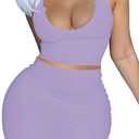 2 Piece Outfit Maxi Dress for Women, Summer Deep U Neck Sleeveless Tank Crop Tops Long Skirt Set Party Bodycon Dresses (Purple, XL)