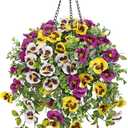 Briful Artificial Hanging Basket Flowers Outdoor 25.5 UV-Resistant Pansy Hanging Plant with 15.3 Full Bloom Ball, Lush Trailing Faux Flowers for Porch, Balcony, Patio & Garden Year-Round Decor