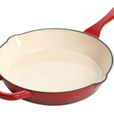 Crock-Pot 10 Inch Enameled Cast Iron Skillet with Handles - Ideal for Searing, Roasting, Frying - Even Heat Distribution, Pour Spouts - Oven-Safe & Stovetop Safe (Red)