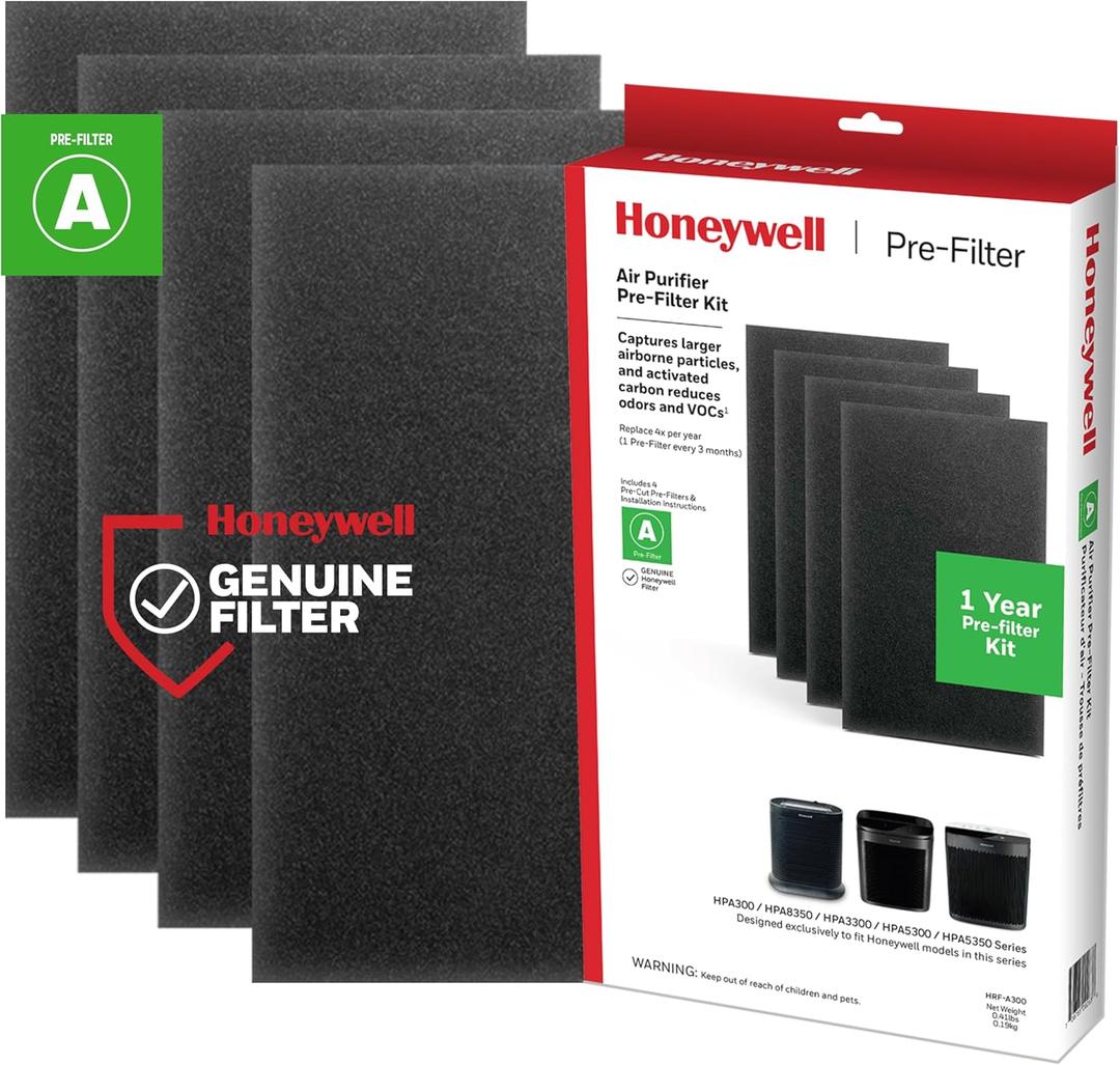 Honeywell HRF-A300 Air Purifier Pre Kit Filter, 4 Piece Set - Allergen Air Filter Targets Dust, VOC, Pet, Kitchen, and Wildfire/Smoke Odors