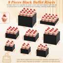 8Pcs Black Acrylic Buffet Risers with Mini Sign and Marker, Black Acrylic Risers for Party Catering Dessert Jewelry Collectibles with Hollow Bottoms Nesting Cube Box (9.5" 9" 8" 7.5" 6.8" 6" 5" 5")