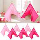 Windyun 6 Pcs Kids Teepee Tent Foldable Washable Indoor Outdoor for Boys Girls Toddler Boho Sleepovers Birthday Pajama Party Spa Supplies(63 Inch,Light Pink, Rose Red)