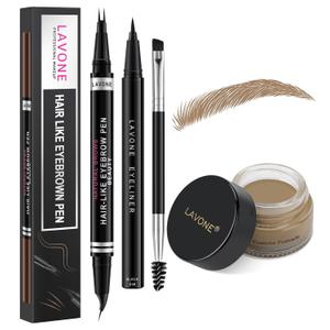 LAVONE Hair-Like Eyebrow Pen Makeup kit, Eyebrow Pencils for Women with Waterproof Microblading Eyebrow Pencil, Eyebrow Pomade, Eyeliner and Eyebrow Brush, Create Full, Natural Brows,Taupe