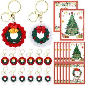 XunYee 12 Pcs Christmas Keychain Bulk with Thank You Cards Christmas Party Favor Stocking Stuffers Bulk Classroom Gift