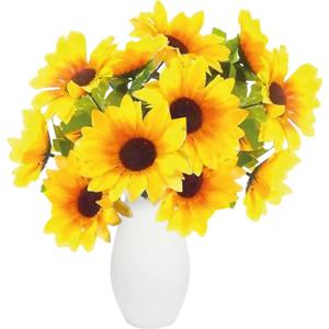 Sunflower Bouquets, 2 Bunches Artificial Sunflowers for Decoration, Yellow Silk Faux Flowers with 7 Heads Each, Realistic Sunflower Decor for Home, Wedding, Christmas Party Arrangements