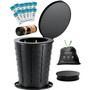 Height Adjustable Portable Folding Toilet for Camping, Adults & Kids, 400 lbs Capacity | Compact Travel Toilet with Lid, Waste Bags & Gel Packs | Outdoor, RV, Hiking, Emergency Potty