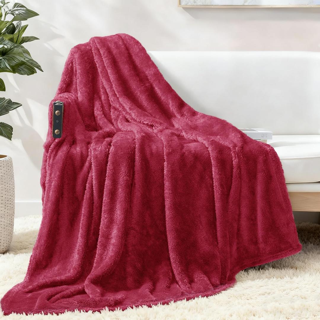 Exclusivo Mezcla Plush Fuzzy Fleece Throw Blanket Extra Large, Super Soft, Fluffy and Warm Blankets for Couch, Bed, Suitable for All Seasons (50x70 Inches, Deep Red)
