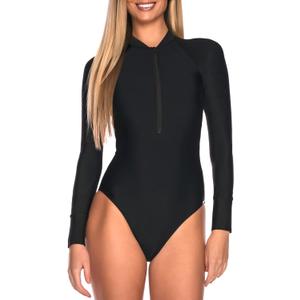 RELLECIGA Women's One Piece Swimsuits Long Sleeve Rash Guard UV Protection Surfing Swimsuit Bathing Suit (XX-Large, Black)