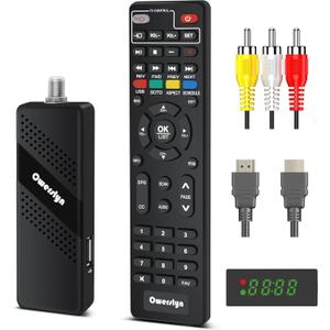 2025 Upgraded Digital Converter Box for TV, OWERSLYN Invisible ATSC Cabal Box with TV Tuner, DVR Recording & Playback, USB Media Player, HDMI/AV Output 1080P, Timer, Set Top Box, 2in 1 Remote