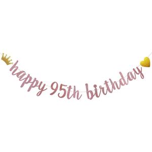 2 x Happy 95th Birthday Banner, Pre-Strung,Rose Gold Glitter Paper Garlands for 95th Birthday Party Decoratiopns Supplies, Letters Rose Gold,ABCpartyland