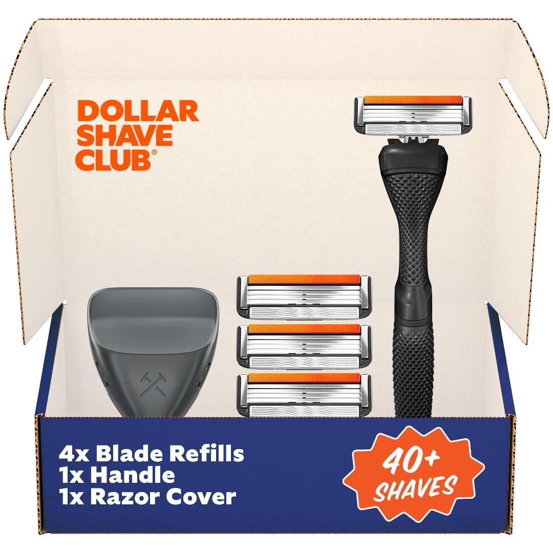 Dollar Shave Club | Travel Shave Set | 4 Swift Rinse Refill Cartridges, 1 Handle, 1 Razor Cover (Silver)