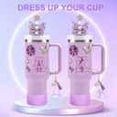 2 x 17PCS Cup Accessories Set for Stanley Cup 30oz 40oz Tumbler with Handle, Including Silicone Straw Cover and Boot, Spill Proof Stopper, Stanley Charms, Embroidery Stickers, Handle Charm (Letter A)