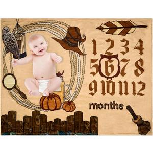 Magic Cute Baby Monthly Milestone Blanket with Frame Magic Theme Boys and Girls Baby Month Photo Props Magic Print Photo Blanket My First Birthday Party Supplies 50"x40"