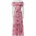 Women's 2025 Floral Summer Dress Smocked V Neck Boho Plus Size Beach Party Wedding Guest Ruffle Long Dresses 3XL