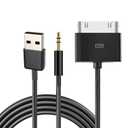 30 Pin to AUX USB, 30 Pin Charger Dock to 3.5mm Car AUX Audio USB Charger Cable Data Sync Transfer & Charging for Phone 3G 4G Pod Touch (Black)