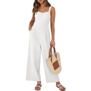 ANRABESS Womens Jumpsuit Casual Summer Wide Leg Sleeveless Smocked One Piece Romper 2026 Beach Travel Vacation Jumper Outfits (Medium, White)