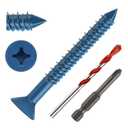 1/4" x 2-1/2" Concrete Screws, 50 PCS Blue Flat Head Concrete Screws Anchor Kit with Drill Bit and Screwdriver Bit, for Masonry, Cement, Block, Brick or Stucco