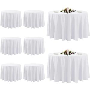 8 Pack White Round Tablecloths, 120 Inch Stain Resistant and Wrinkle Polyester Fabric Washable Table Clothes Cover for Kitchen Dining, Wedding, Reception Banquet, Birthday Party, Buffet Restaurant
