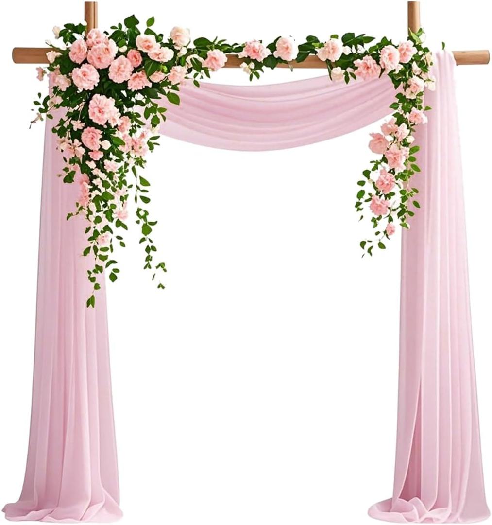 Medium Pink Chiffon Fabric 6.7 Yards - Wedding Arch Draping Fabric 29" x 20ft Medium Pink Sheer Curtains Wedding Decorations for Ceremony Backdrop